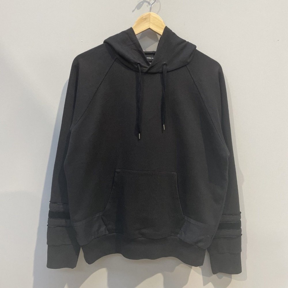 Alexander McQueen Black Hoodie Sweatshirt, Sleeve Pocket Decals, Size Medium
